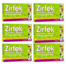Zirtek Allergy Relief, Pack of 7 Tablets x 6 | Hayfever, Dust, Pets, and Hives | Cetirizine Antihistamine Tablet | Helps Relieve A