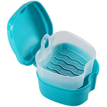 Denture Case, Denture Cup with Strainer, Denture Bath Box Teeth Storage Box with Basket Net Container Holder for Travel