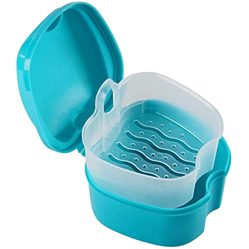 Denture Case, Denture Cup with Strainer, Denture Bath Box Teeth Storage Box with Basket Net Container Holder for Travel