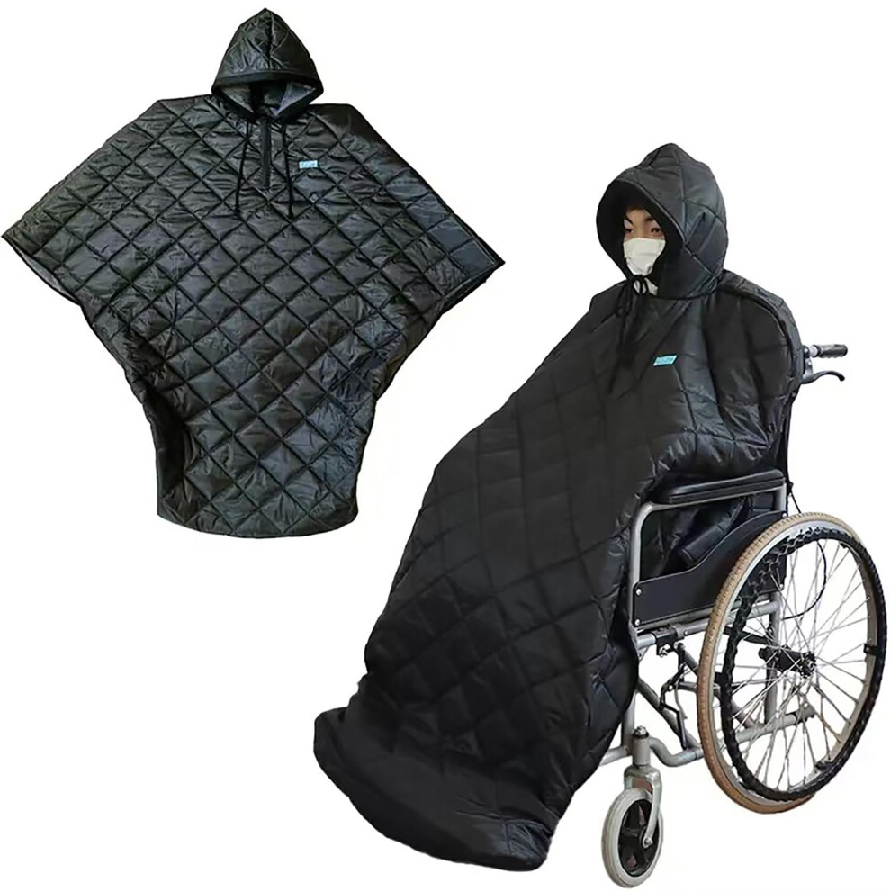 Yiqianj Waterproof Windproof Winter Wheelchair Full Body Warm Blanket, Fleece Lined Wheelchair Cosy Cover With Hood Rain Coat Poncho Cover