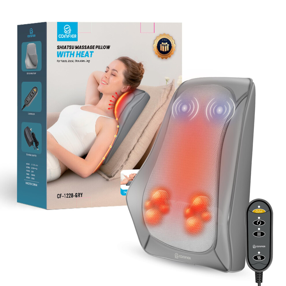 Comfier Shiatsu Lower Back Massager For Pain, Neck And Back Massage With Heat, 4D Kneading Massage Pillow Gifts For Women Men, Deep Tissue Shiatsu Mas