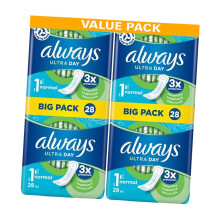 Always Ultra Day Sanitary Pads Size 1 Normal - 56 Pads (2 Packs of 28) Big Pack for Reliable Daytime Protection and Comfort