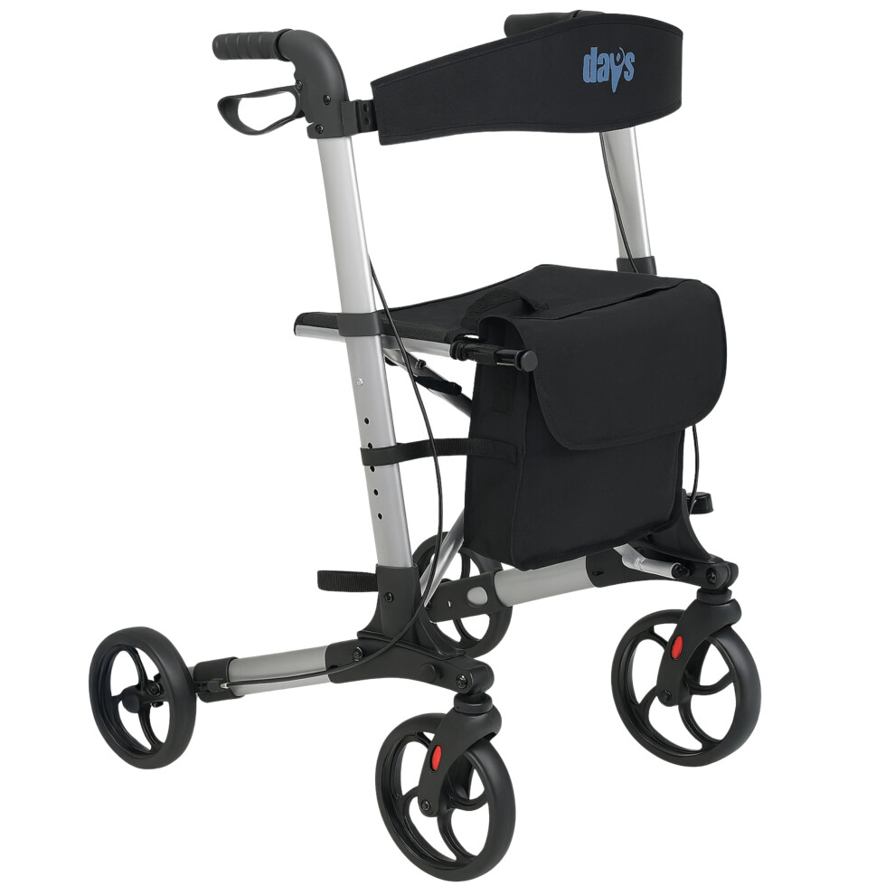 Days Deluxe Lightweight Folding Four Wheel Rollator, Rollator, Easy Storage And Travel, Carry Bag, Mobility Aids, Adjustable Seat