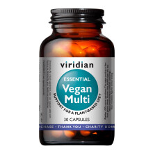 Viridian - Essential Vegan Multivitamin - 30 Caps | Balanced Formula for Plant-Based Diets | Vitamin B12, Iron, Zinc & Vitamin C |