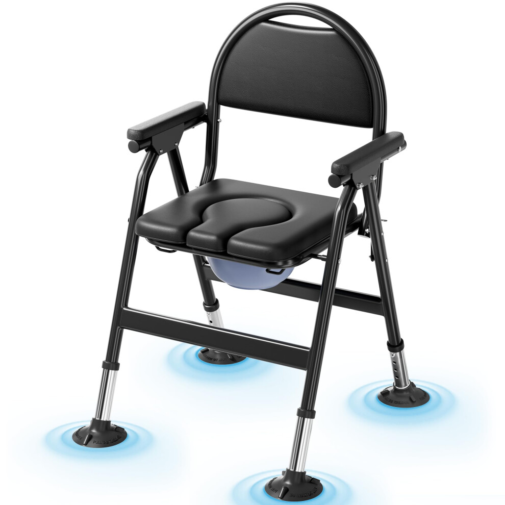 Cowish Commode Toilet Chair, Height Adjust Bedside Shower Chair, Folding Wc Chair For Elderly, Portable & Lightweight Commodes Seat Frame