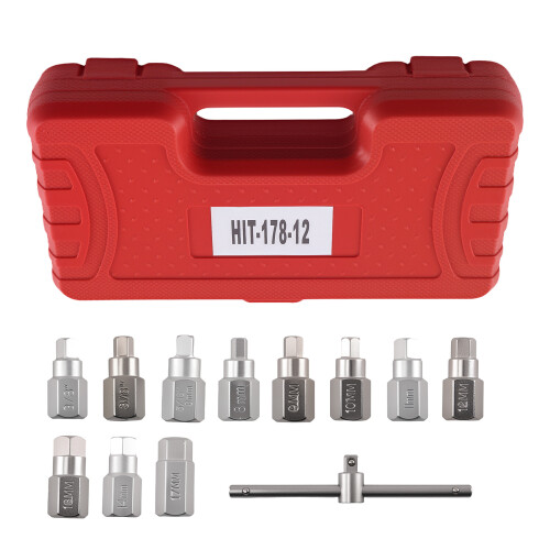10pc Engine Drain Plug Socket Set 3/8" Drive T-Bar Hex Square 8 9 10 12mm 2
