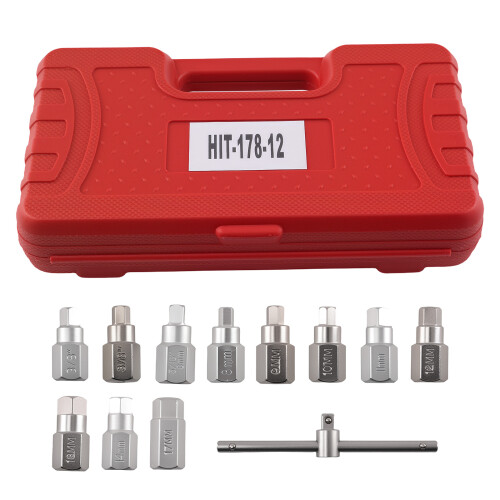 10pc Engine Drain Plug Socket Set 3/8" Drive T-Bar Hex Square 8 9 10 12mm 1