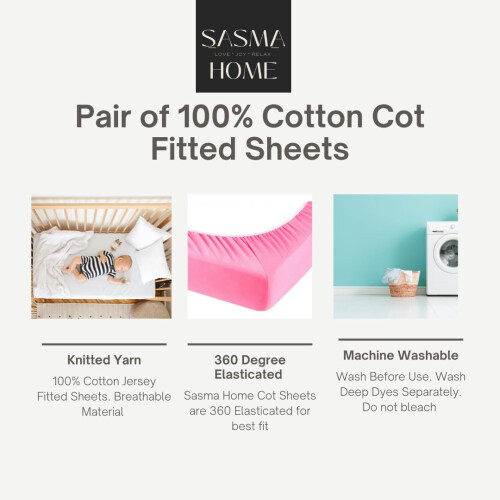 Sasma Home - 2 x Cot Fitted Sheets 120x60cm - 100% 2