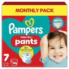 Pampers Baby-Dry Nappy Pants Size 7, 126 Nappies, 15kg+, Monthly Pack, 360 Fit