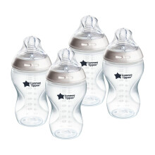Tommee Tippee Natural Start Baby Bottles for 3m+, Pack of 4 340ml Baby Bottles, with Medium Flow Breast-Like Teat for a Natural Latch, Self-Sterilisi