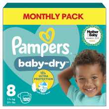 Pampers Baby-Dry Size 8, 120 Nappies, 17kg+, Month