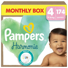 Pampers Harmonie Nappies Size 4, 174 Nappies, 9kg-14kg, Monthly Pack, Gentle Ski