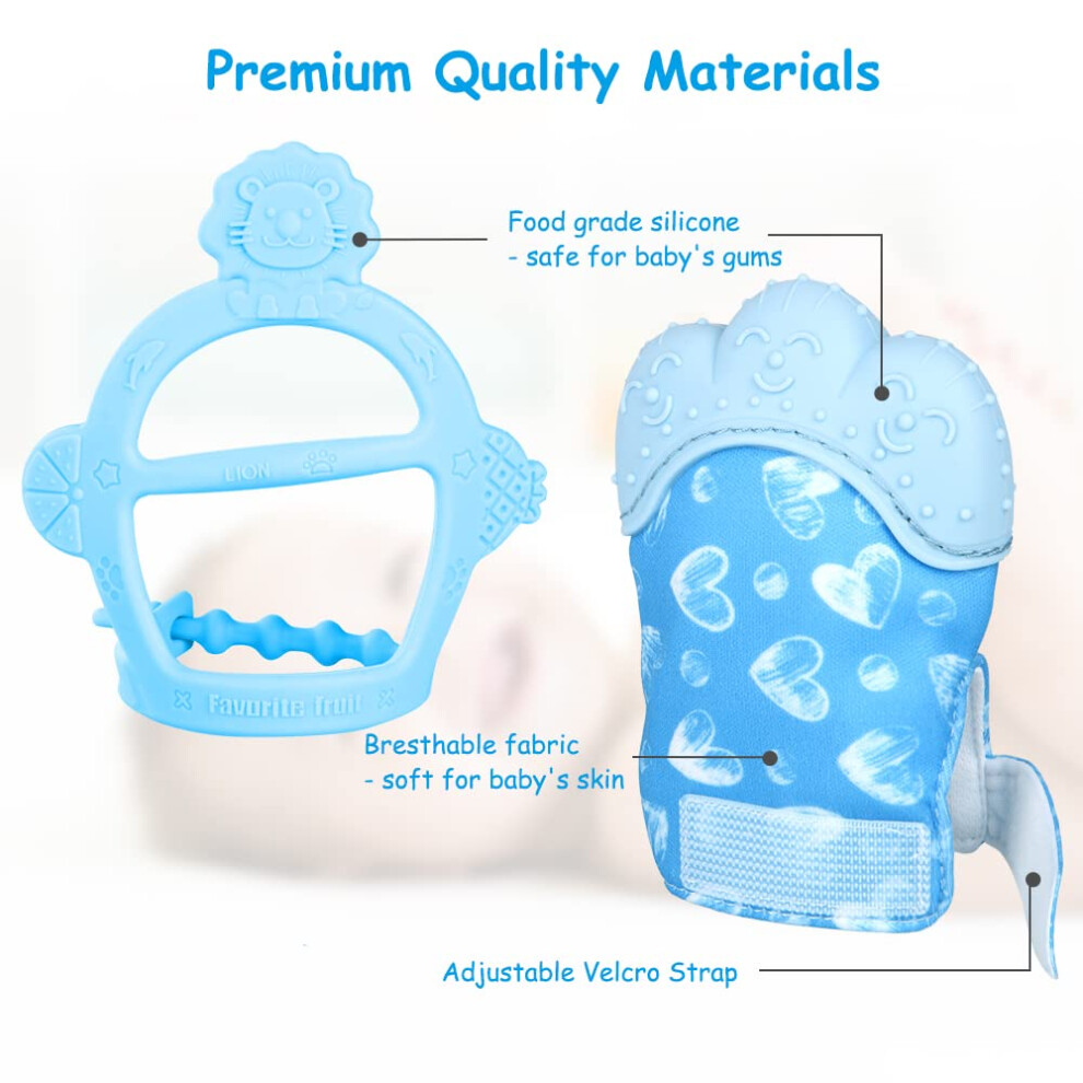 Baby Teething Set, Teething Mittens For Baby, Includes Babies Chew Toy And Teethings Glove, Silicone Mitten Teether Glove,Infant Soothing Pai Vicloon
