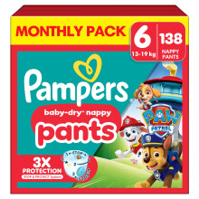 Pampers Baby-Dry Nappy Pants Paw Patrol Edition Size 6, 138 Nappies, 13kg-19kg, Monthly Pack, with Our 360Ã‚Â Pants Fit to Help Prevent Leaks