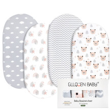 GLLQUEN BABY 4Pack Moses Basket Fitted Sheets, New