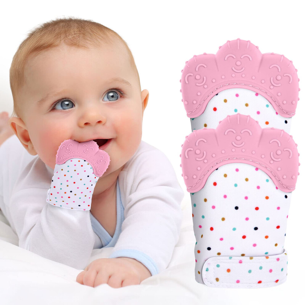 Vicloon 2Pack Silicone Teething Mitt, Soothing Infant Teething Mitten Pain Relief, Preve