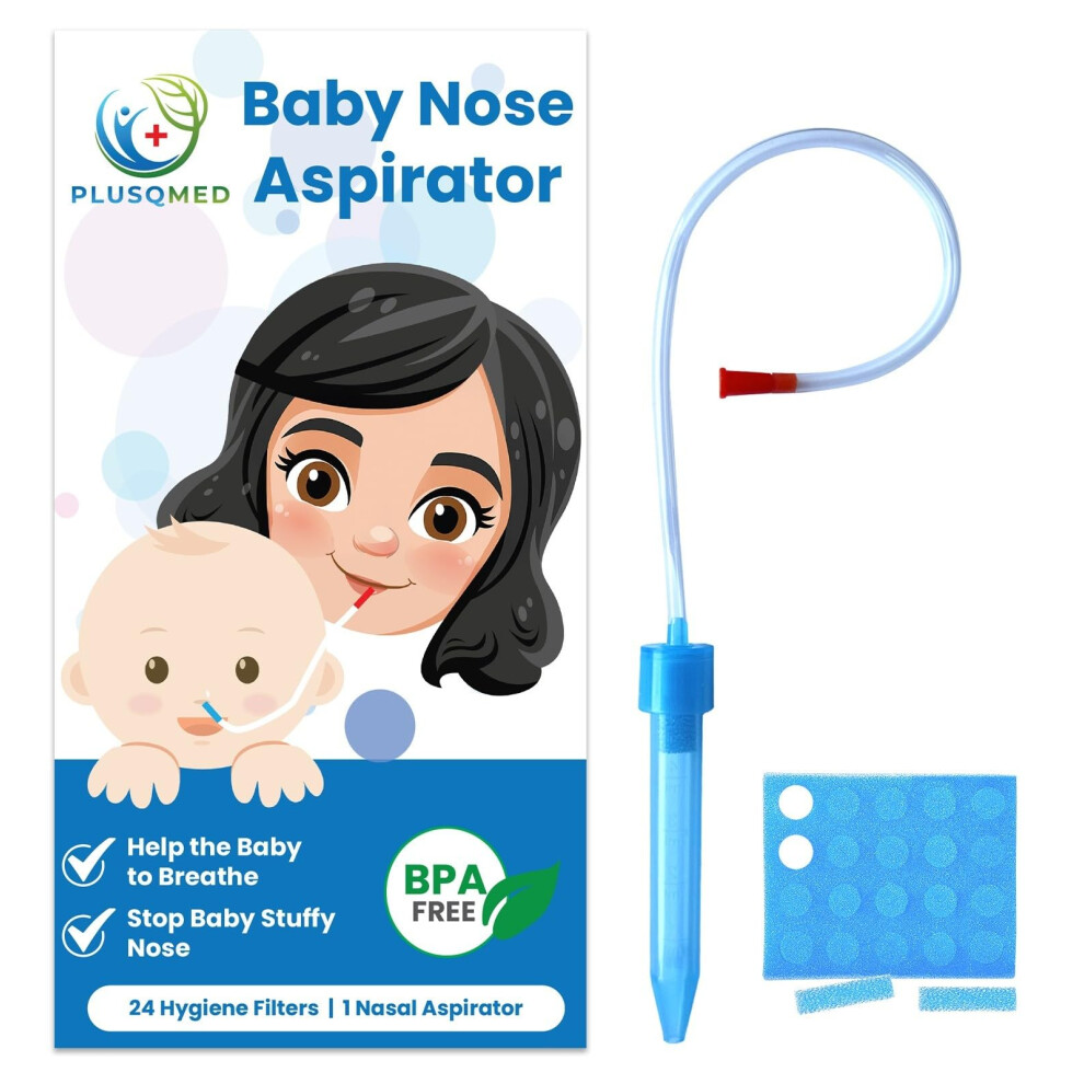 Baby Nasal Aspirator, Mucus Sucker With 24 Hygiene Filters - Safe & Easy To Clean For Newborns, Infants, Kids - Suction Nose Cleaner, Nose Sucker, Na Plusqmed