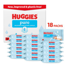 Huggies Pure Plastic Free Baby Wipes, Pack of 18 (864 Wipes)