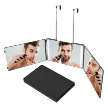 Self Haircut Mirror 360 Panoramic View WallMounted 3 Panel with Touch LED Lights Black