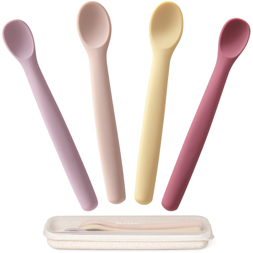 Silicone Baby Spoons Set Of 4, Soft-Tip Spoons For First Stage Infant Feeding, Bendable, Chewproof Baby Training Spoon Baby Utensils Moonkie