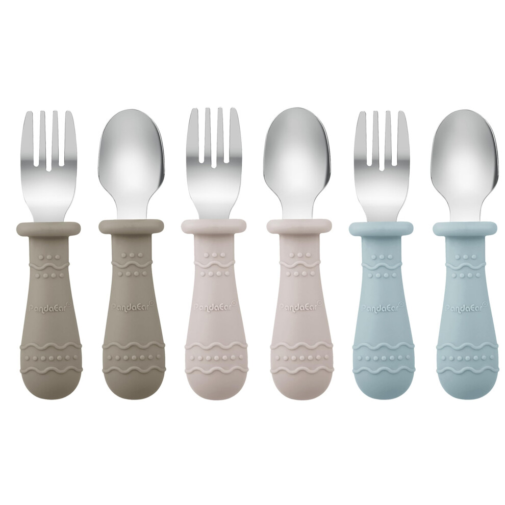 Pandaear 6 Pack Toddler Cutlery Set| Baby Fork And Spoon Set| Stainless Steel Ch