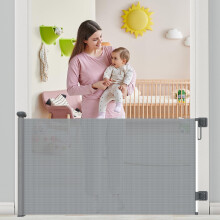 Retractable Stair Gate Extend up to 55” wide, 33.86” Tall with Drilling and Non-Drilling Accessories, Baby Gate One Handed Silent Operation Grey D