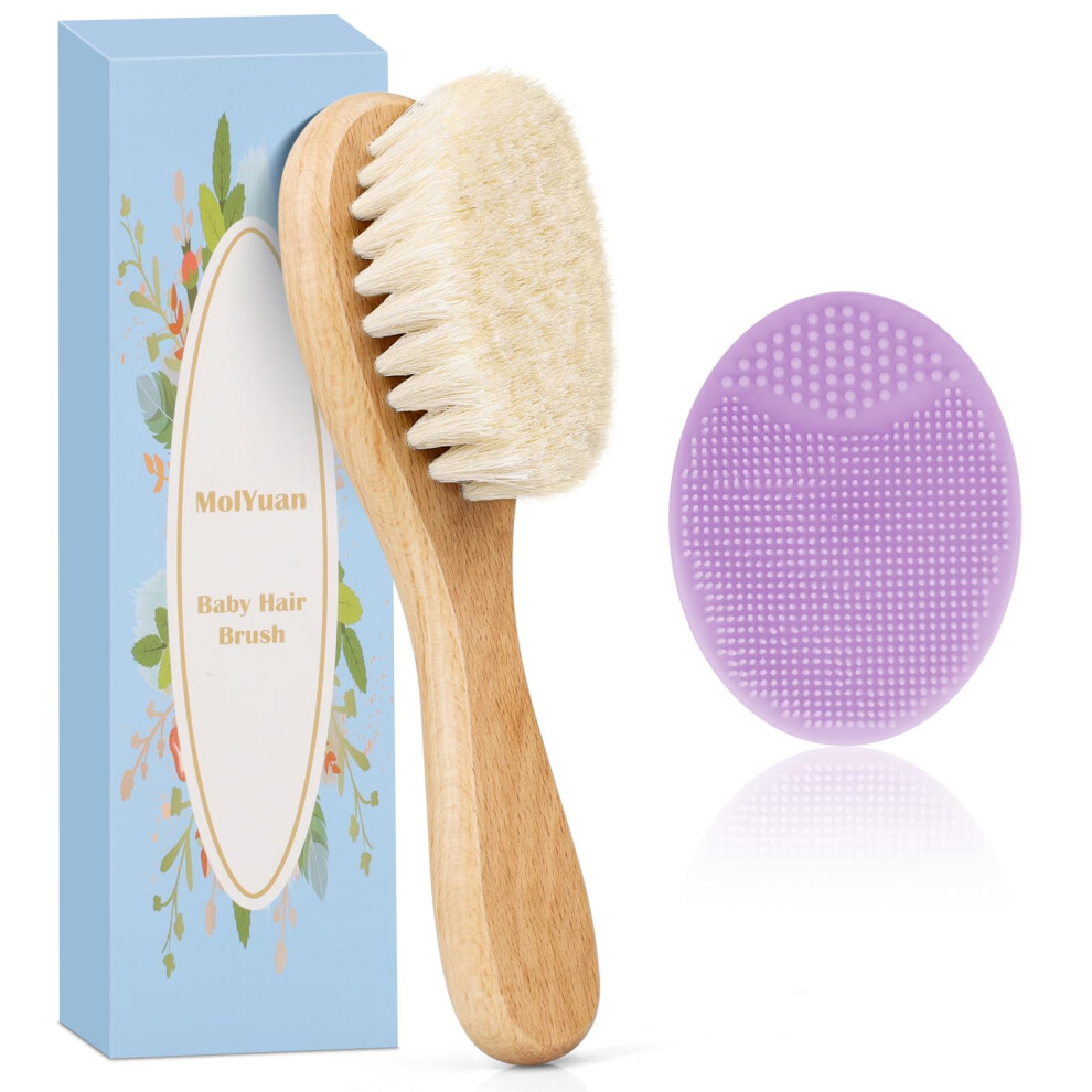 2Pcs Baby Hair Brush, Goat Bristles Brush Purple Molyuan