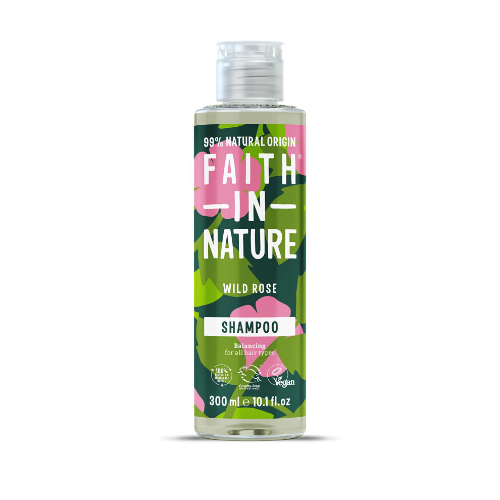 Faith In Nature 300Ml Natural Wild Rose Shampoo, Restoring, Vegan & Cruelty Free, No Sls Or Parabens, For Normal To Dry Hair