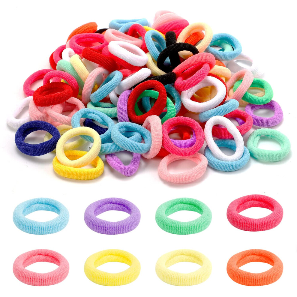 Fuyoal 100 Pcs Baby Hair Bobbles - Colorful Cotton Elastic Soft Bands For Girls, Kids, Toddlers - Mini Hair Ties Ponytail Holder
