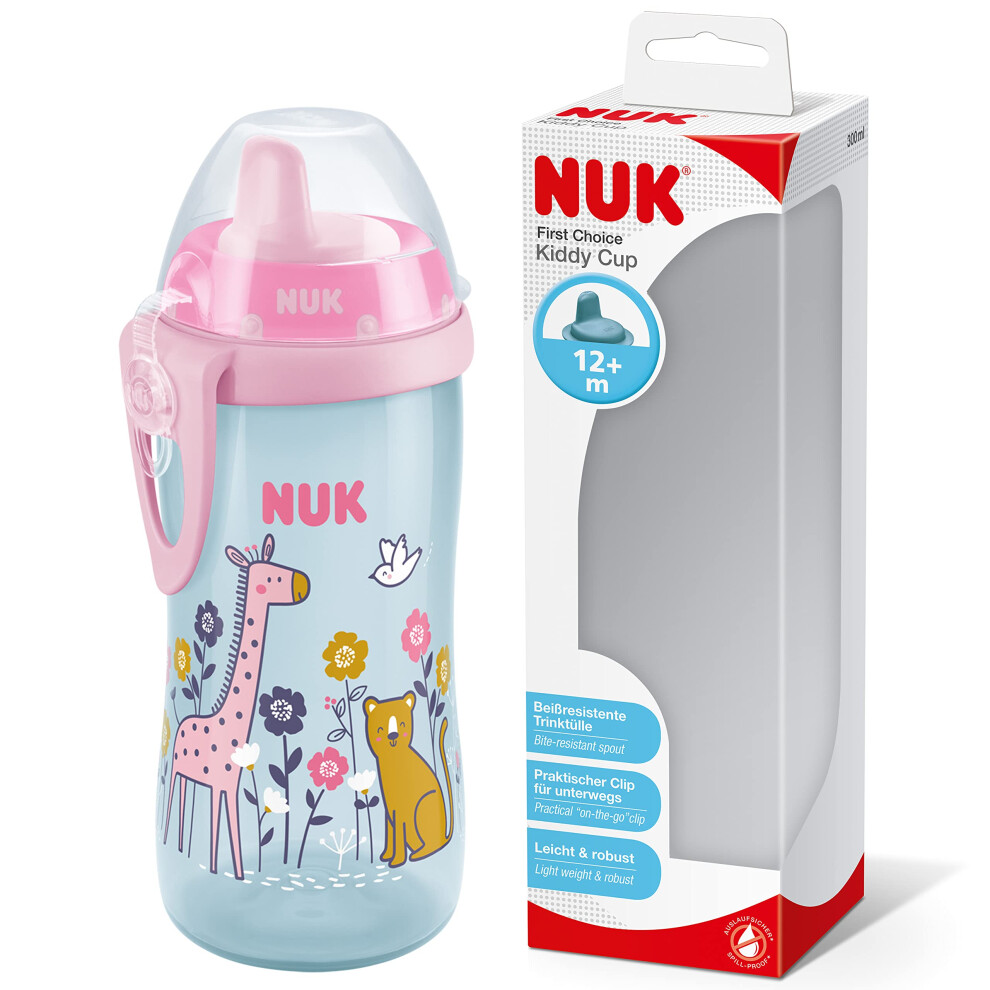 Nuk Kiddy Cup Toddler Cup | 12+ Months | 300 Ml | Leak-Proof Toughened Spout | Clip & Protective Cap | Bpa-Free | Pink