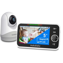 HelloBaby Monitor with Camera and Audio, 5'' Large Screen with 3500mAh Battery, Remote Pan-Tilt-Zoom Camera, Two-Way Talk, ECO-Mode, Auto-Night V