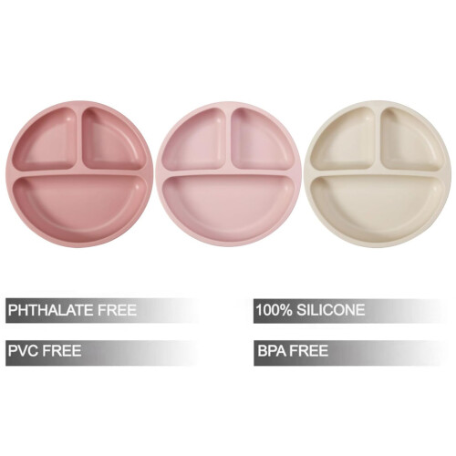 PandaEar Silicone Baby Plates - 3 Pack, Suction, Divided, Weaning & 1