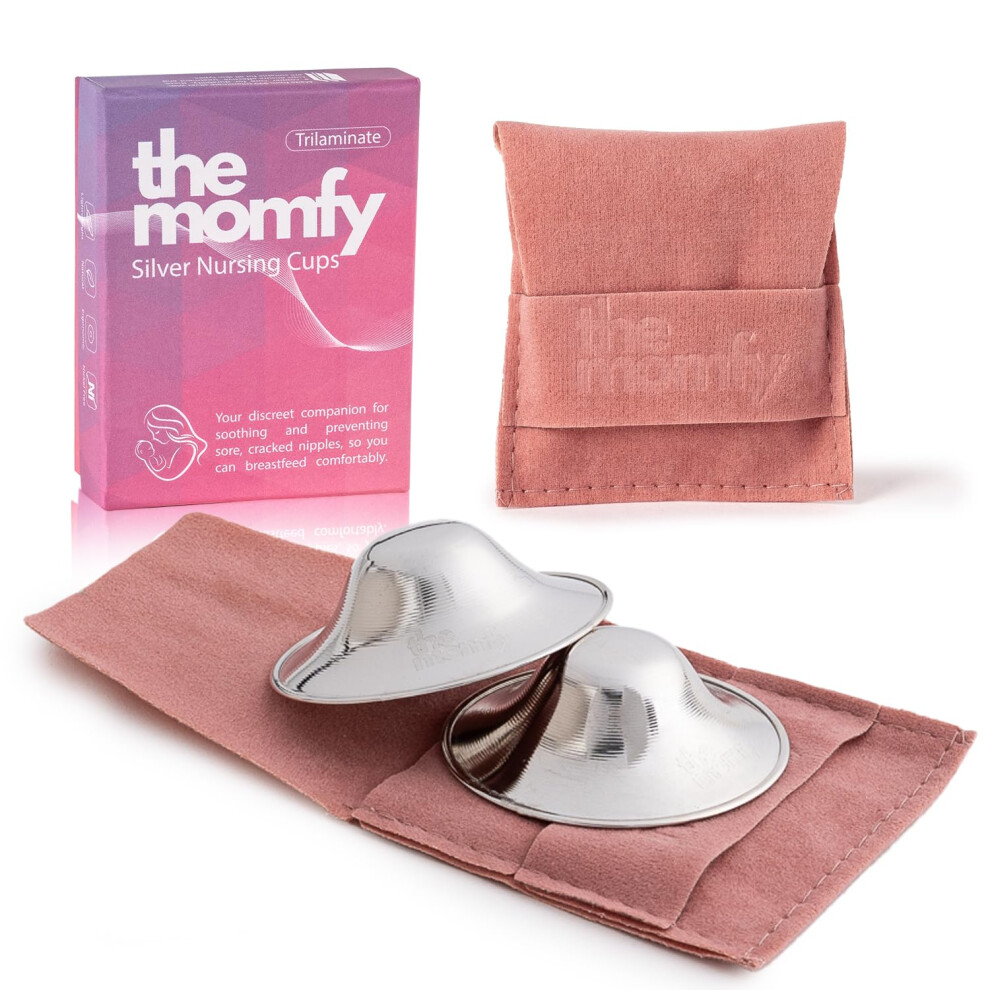 The Momfy Silver Nursing Cups, Silver Nipple Shields - Trilaminated Protective Breast Shields For Breastfeeding, Dermatologically Tested | Nickel Fre