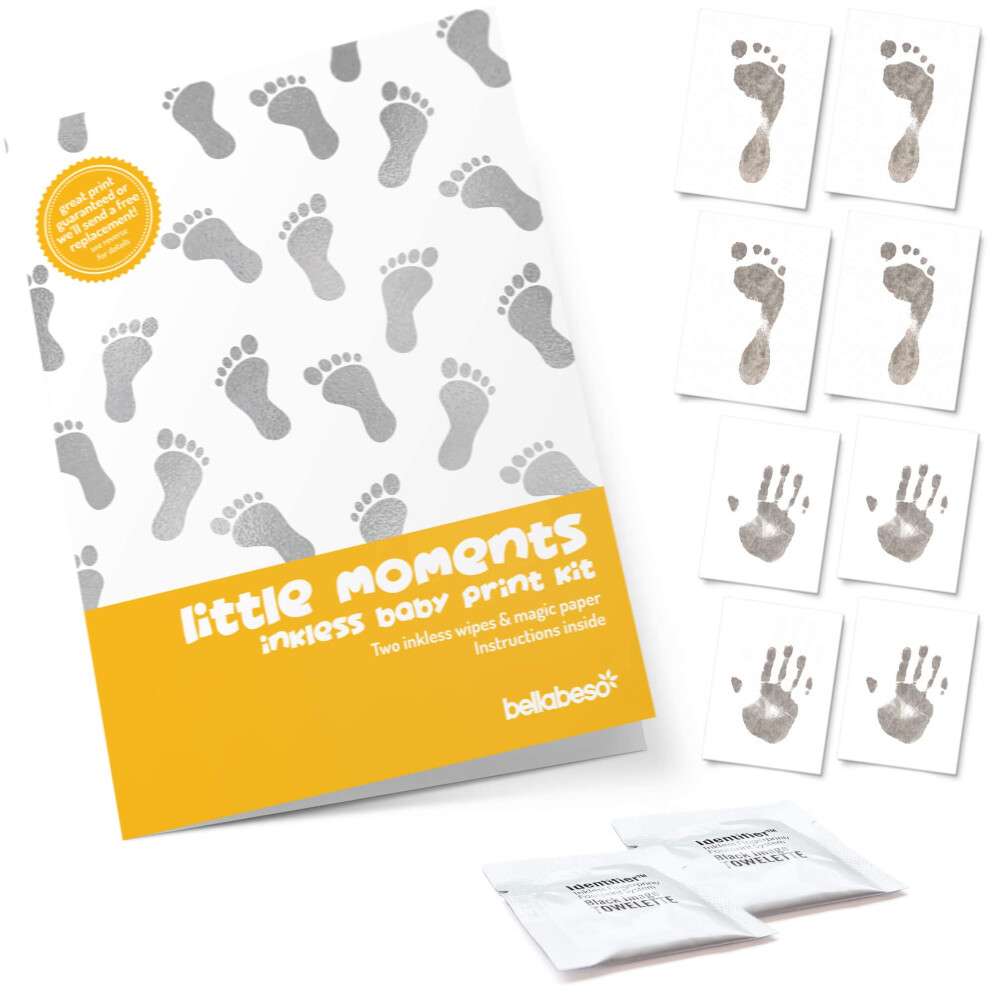 Baby Footprint Kit & Handprint Kit Twin Pack - Newborn Inkless Hand & Footprint Kit Gift With Eight Ready To Frame Sheets & Two Baby Inkless Wipes Little Moments