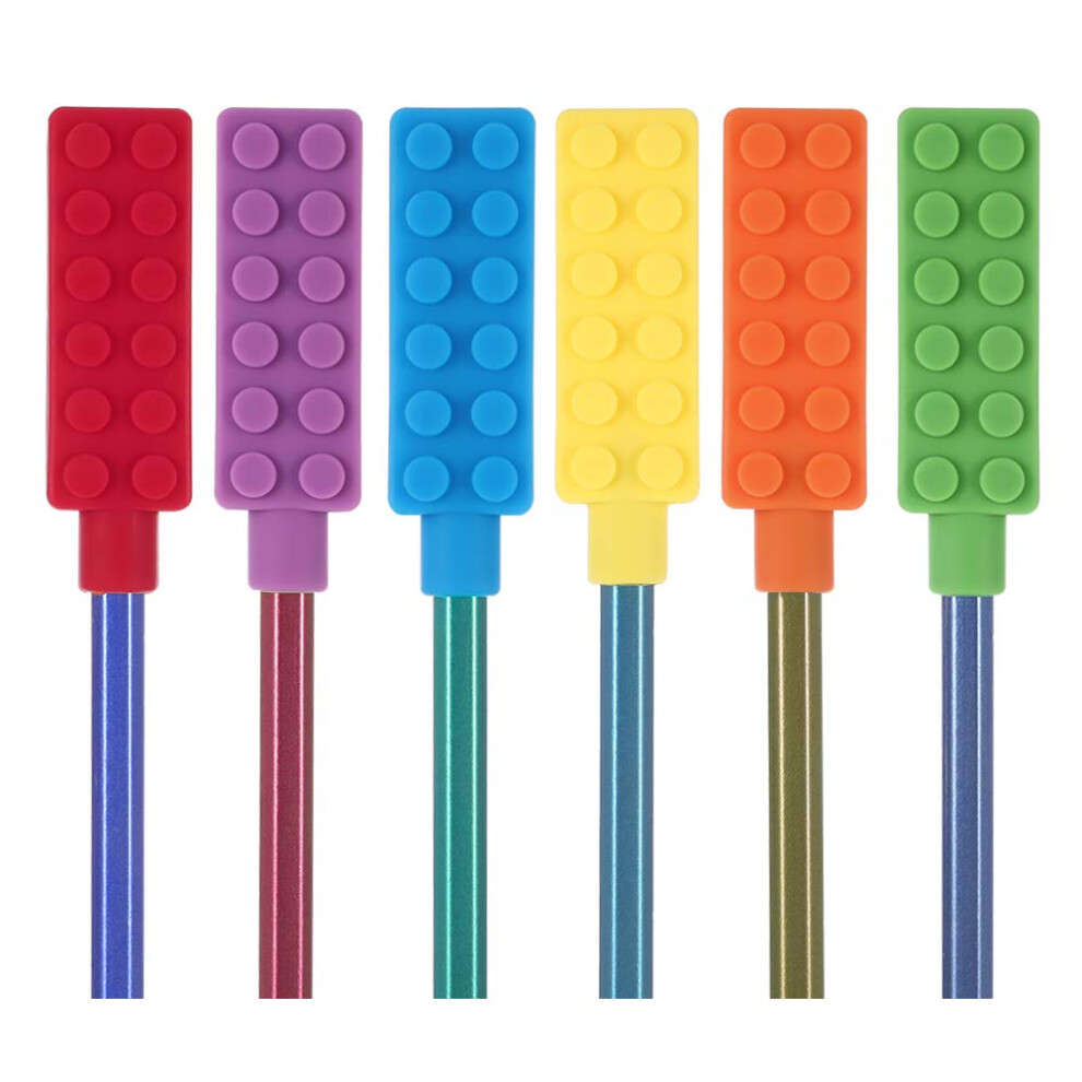 Chewable Pencil Chew Topper Chewy Sensory Fidget Toppers For Kids, Oral Motor Special Needs,Pack Of 6 Rosewinec