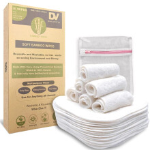 DualVertex 30 Bamboo Reusable Baby Wipes - Face Cloth - Makeup Remover Cloth from Natural Thread for Face & Hand with 2in1 Laundry Bag/Carrying Bag