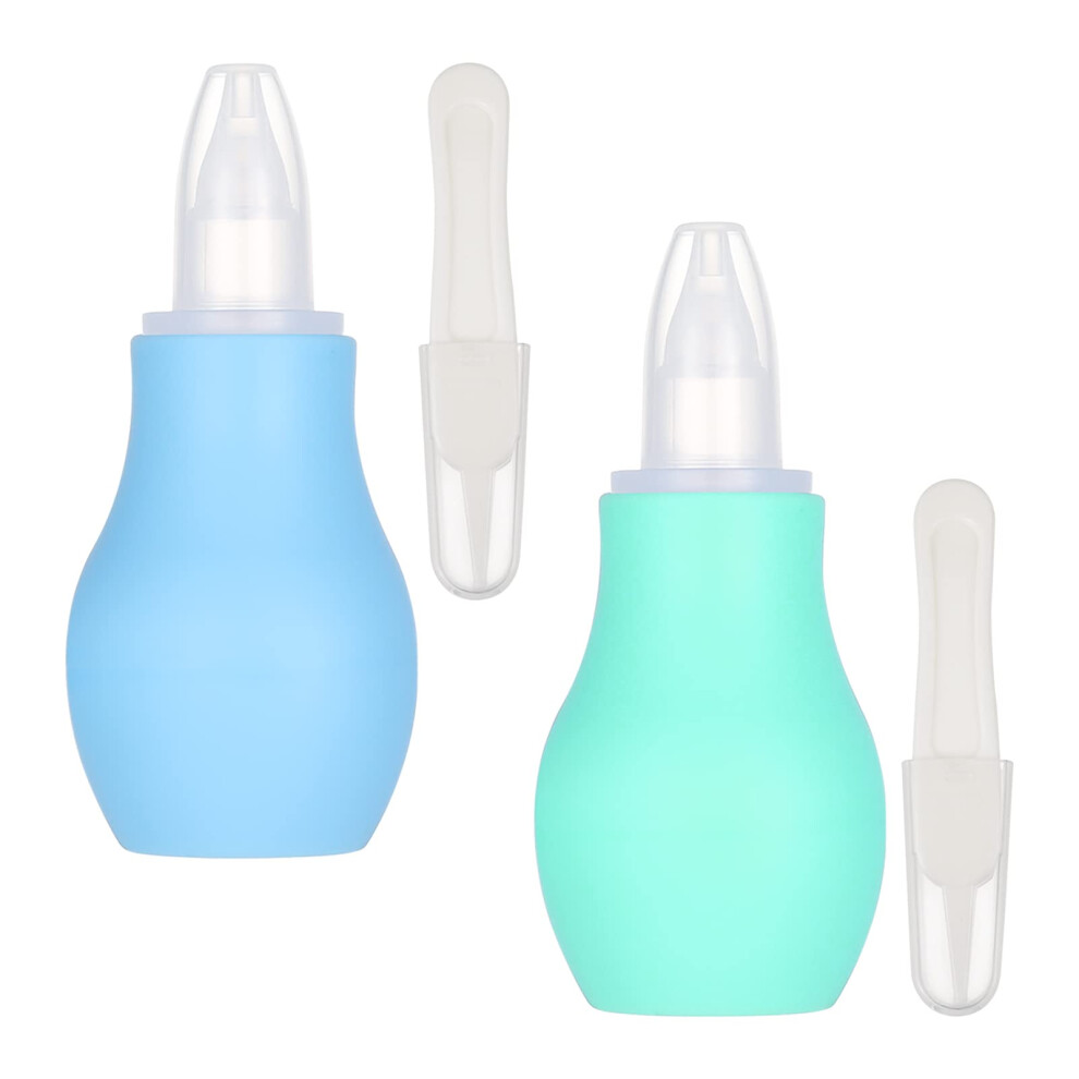 2 Pcs Baby Nasal Aspirator, Baby Nose Sucker Nose Cleaner Babys Nasal Cleaner Mucus Removal For Newborns(+Blue) Green/Blue Aklamater