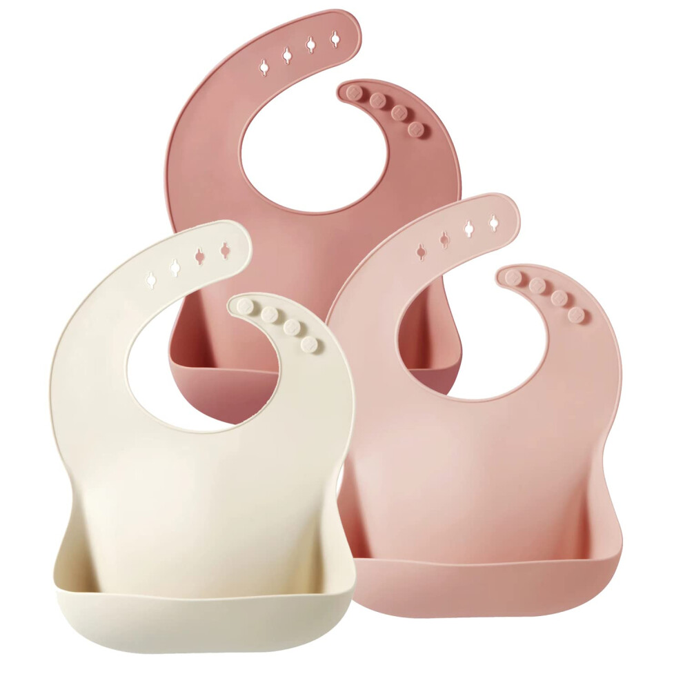 Pandaear 3 Pack Silicone Baby Bibs For Weaning – Waterproof Food Grade Soft Bibs With Deep Mess Catcher Pocket, Adjustable Neck Strap