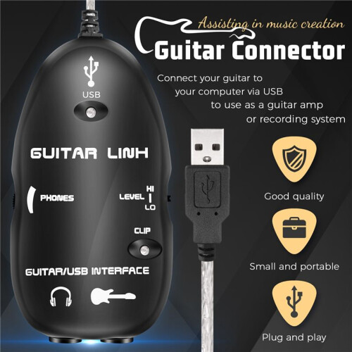 Guitar to USB Interface Link Cable Adapter /PC Recording CD Studio Laptop 2