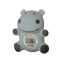 Nuby Hippo Baby Bath Thermometer - Digital Thermometer with Easy to Read Screen | BPA Free | Bath & Room Thermometer | Suitable from Birth (Blue)