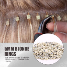 200 PCS 5mm Blonde Color Silicone Lined Micro Rings Beads Linkies For Hair Extensions