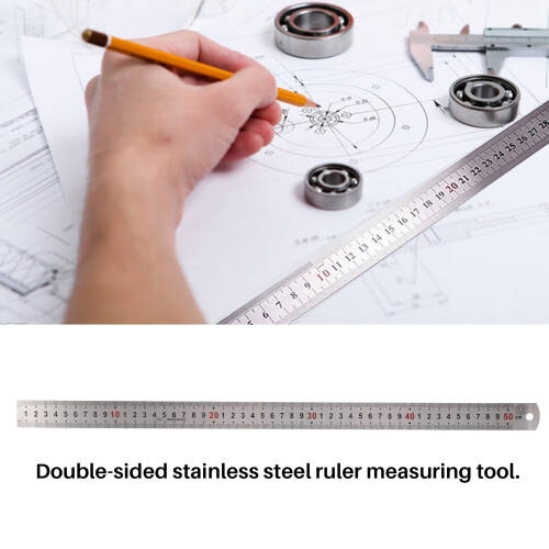 Double Side Scale Stainless Steel Straight Ruler Measuring Tool 50cm 1