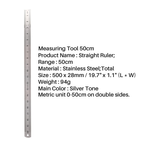 Double Side Scale Stainless Steel Straight Ruler Measuring Tool 50cm 2