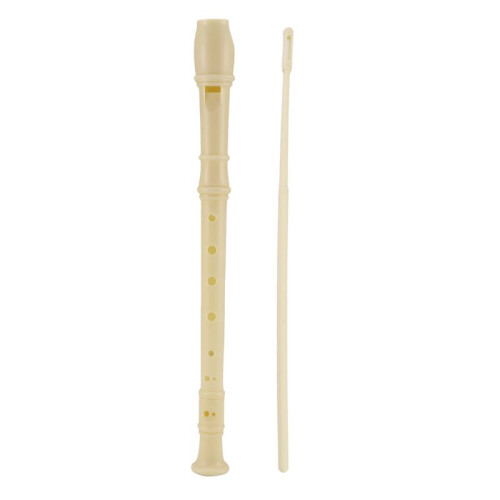 Students creamy-white Plastic 8 Holes Flute Recorder w Cleaning Stick