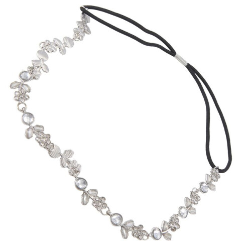 Frauen Elegante Blume elastisches Haar Band Stirnband Silber