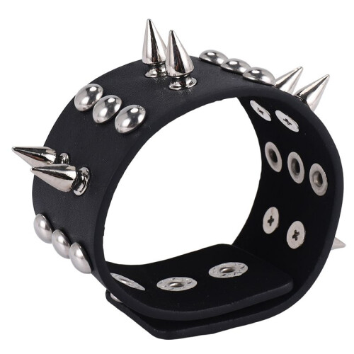 BRACCIALE BRACCIALETTO REGOLABILE CUOIO NERO CON borchie 2