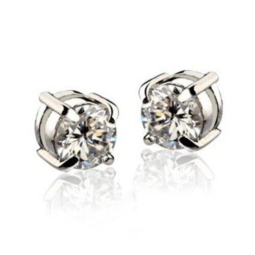 1 Pair Fashion Ear Stud Earring White+Silver 1