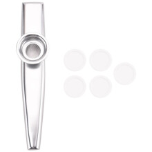 Kazoo Aluminiumlegering Metaal met 5 Stuks Geschenken Fluitmembraan voor Kinderen Muziekliefhebbers-Zilver