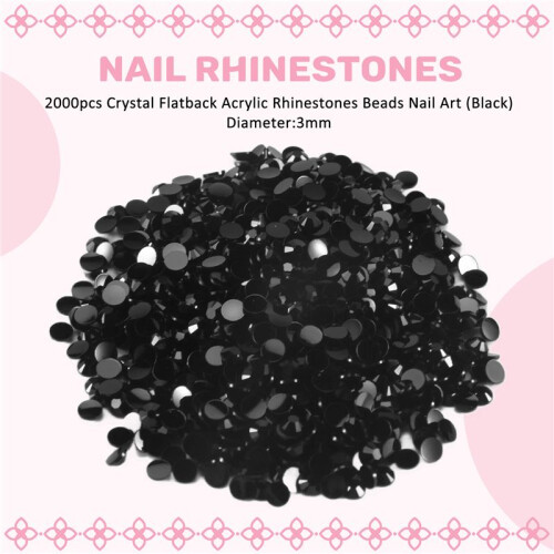 2000 pezzi Nail Art di cristallo di Flatback acrilico Perline Strass (Nero) 1