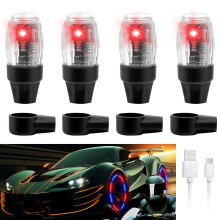 LED Tire Wheel Lights USB Rechargeable Waterproof 360 Visibility for Car Bike Motorcycle 4 Red